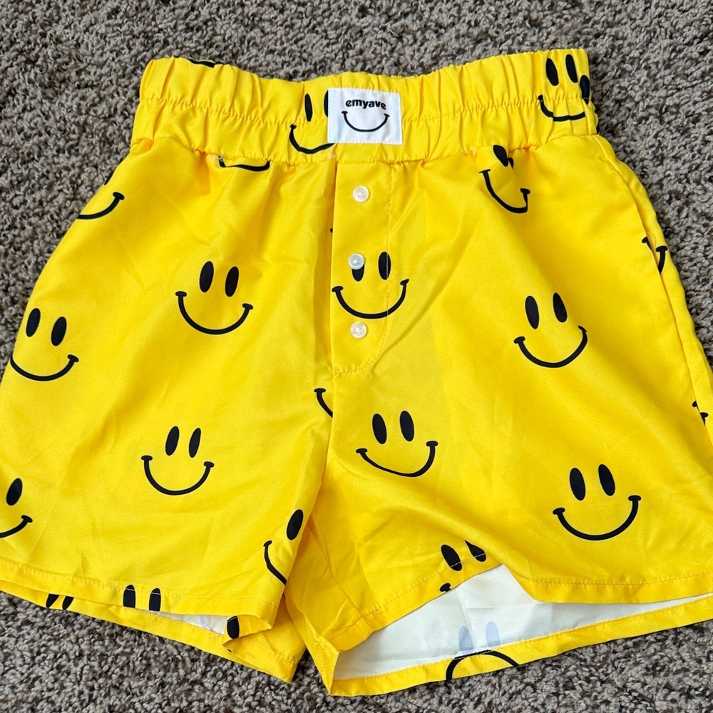 Emyave Yellow Smiley Print Women's Elastic-Waist Shorts